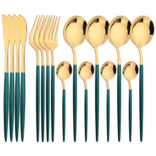 Kitchen Gadgets Green - Vajilla de oro verde de 16